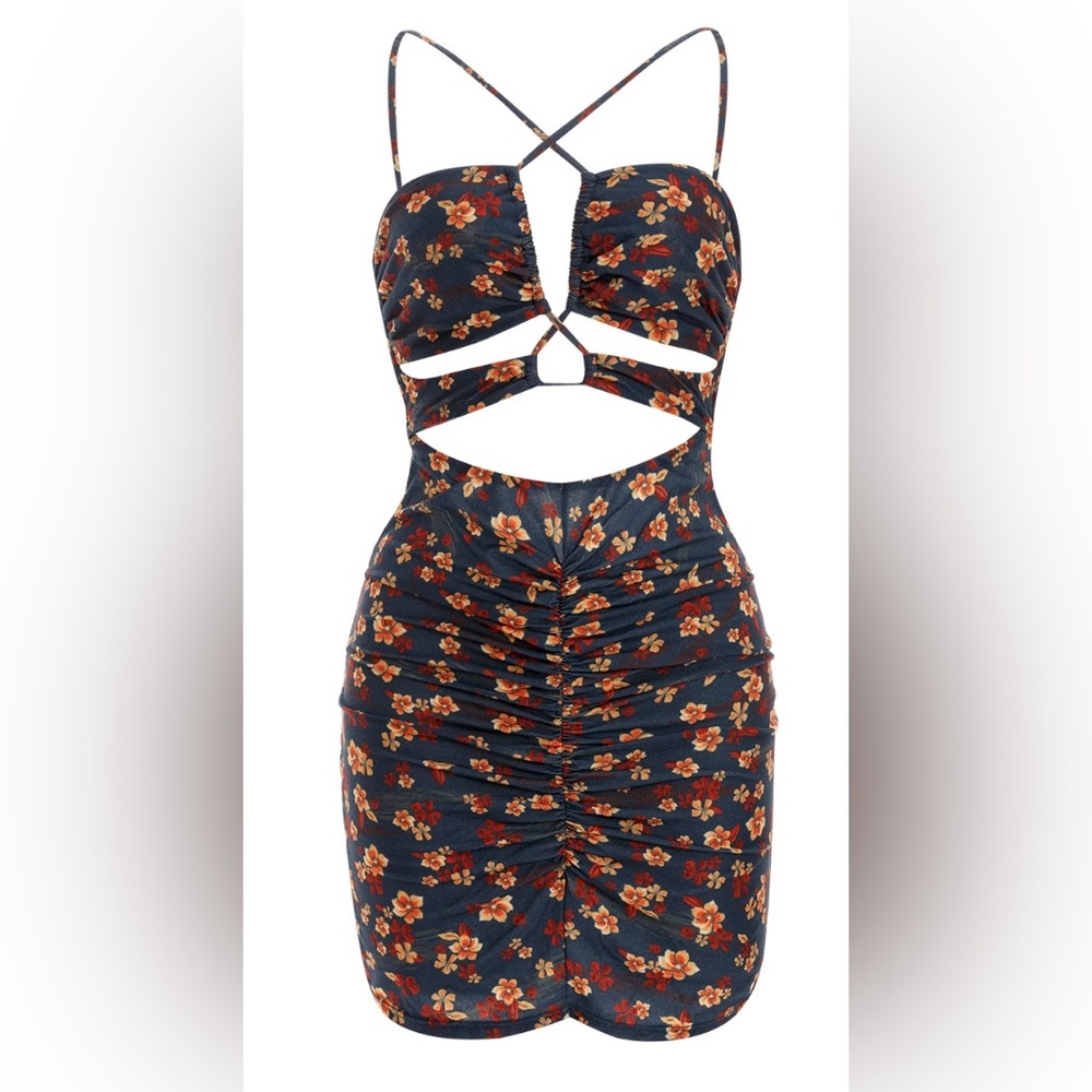 Agua Bendita Navy Floral Cutout Mini Dress